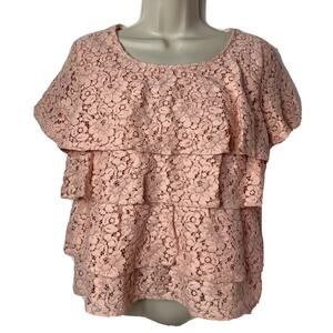 Zara Womens M Medium Lace Embroidered Ruffle Layers Blouse‎ Top NWOT Runs Small